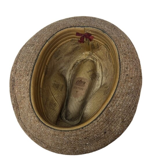 Stetson Men's 7 3/8 Brown Tweed 100% Wool Fedora Hat Cap Vintage Retro Feather - Picture 7 of 10